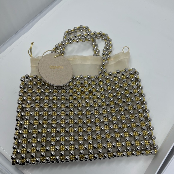 VANINA GOLD AND SIVER STUNNING BEADED BAG WITH FABRIC INSERT BAG💛🤍BNWT🥂🍒 - Picture 8 of 12
